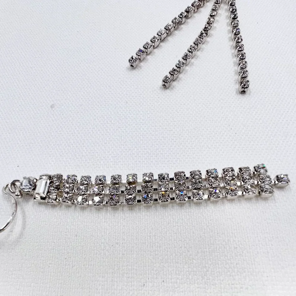 NWT - Indeed - Clear Rhinestone 3 Strand Dangle Silver Tone Fishhook Earrings - Picture 6 of 9